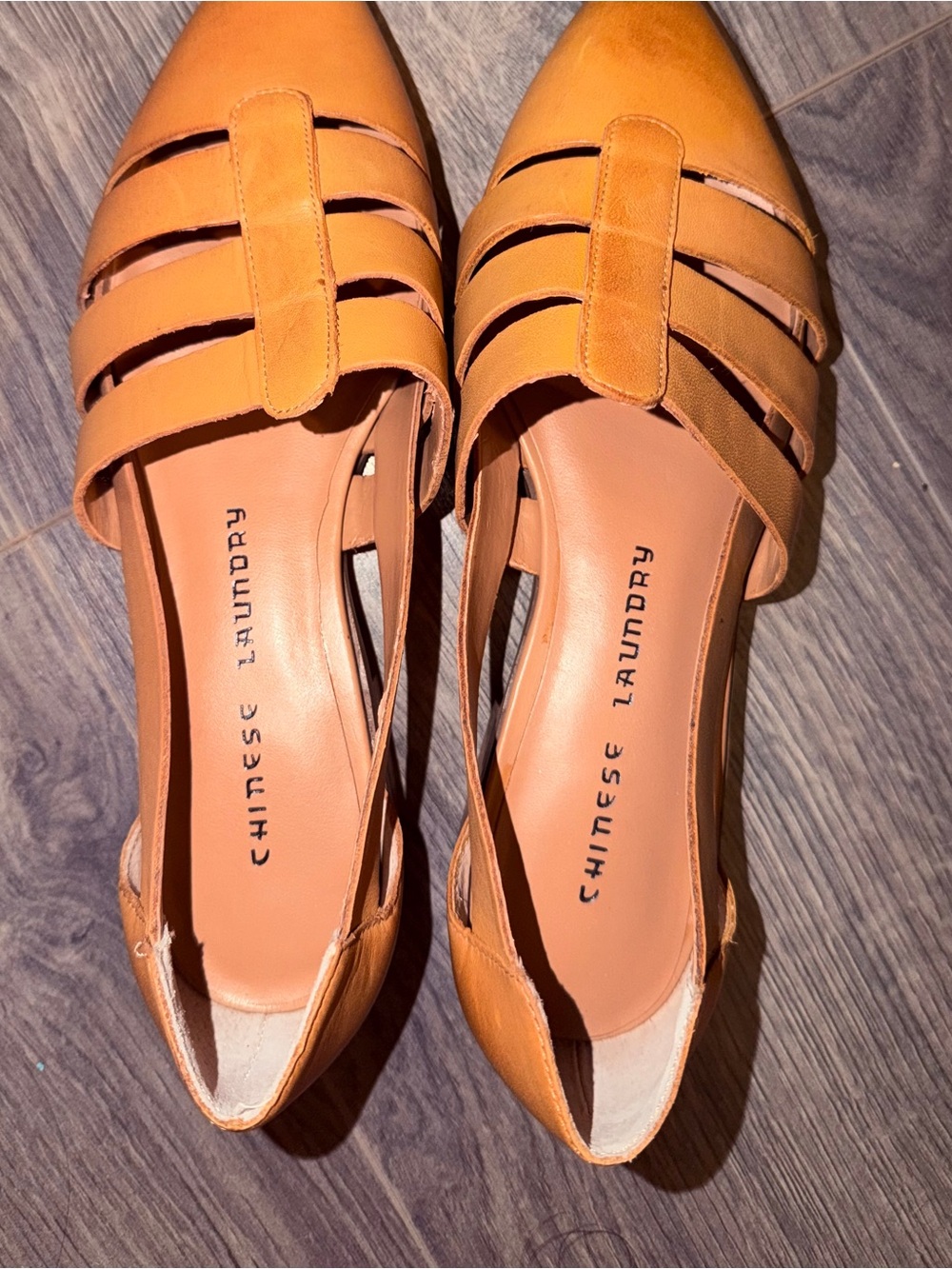 Chinese Laundry Tan Cutout Pointed Slip-On Flats